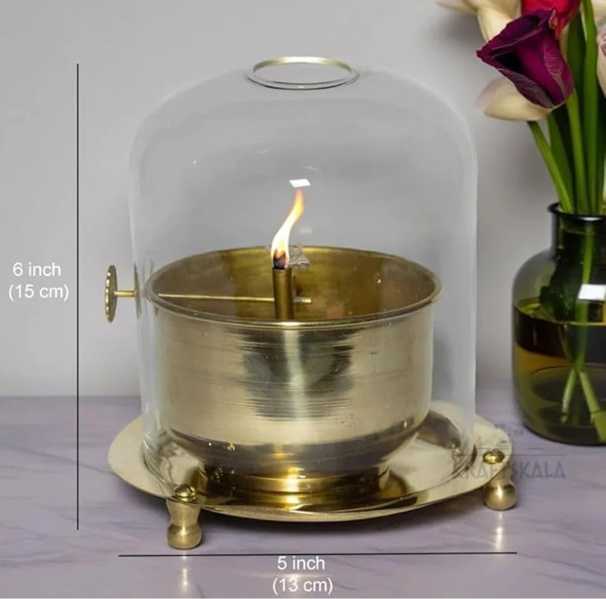 Akhand Diya & Glass Cover - 100% Pure Brass (पीतल) - BUY 1 GET 1 FREE - PACK of 2