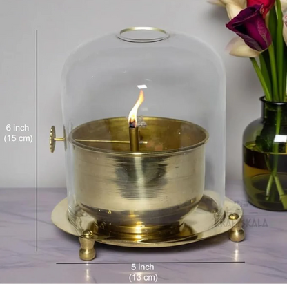 Akhand Diya & Glass Cover - 100% Pure Brass (पीतल) - BUY 1 GET 1 FREE - PACK of 2